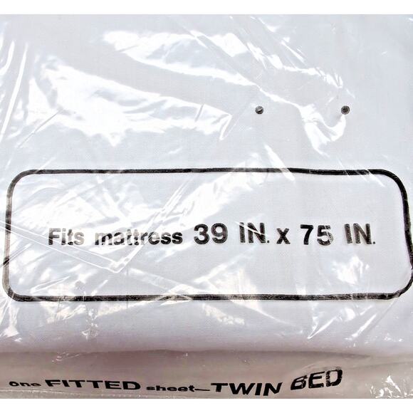 VTG JCPenney Twin Fitted Sheet White No Iron Percale 50/50 Poly/Cotton NEW READ - Picture 4 of 8